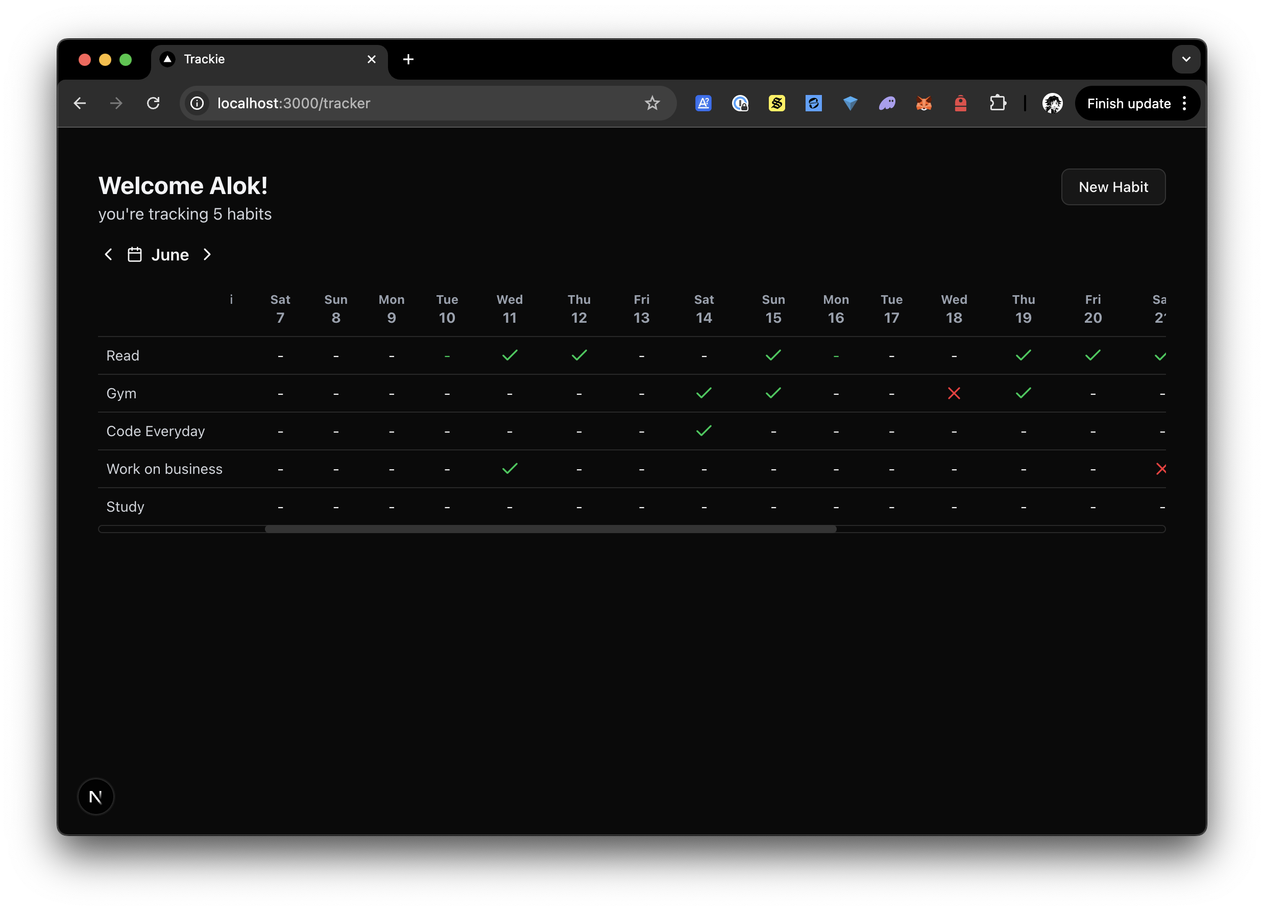 Trackie app screenshot